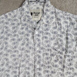 Vintage Silk Shirt Medium Ivory Paisley All Over Short Sleeve